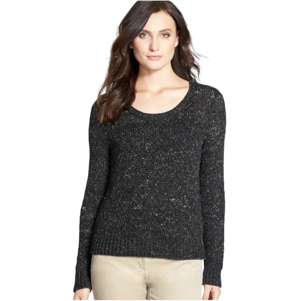 Eileen Fisher Tinted Tape Twist Sweater Small Black Bronze Scoop Neck